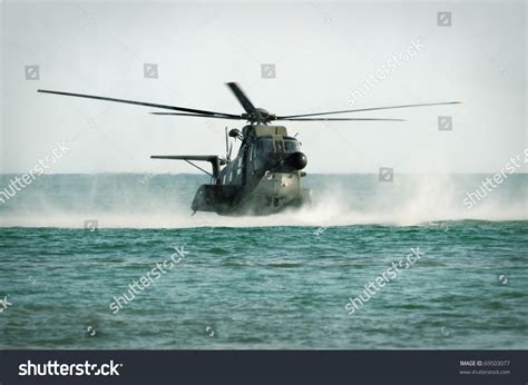 Hh 3f Rescue Helicopter During A Water Landing Stock Photo 69503077