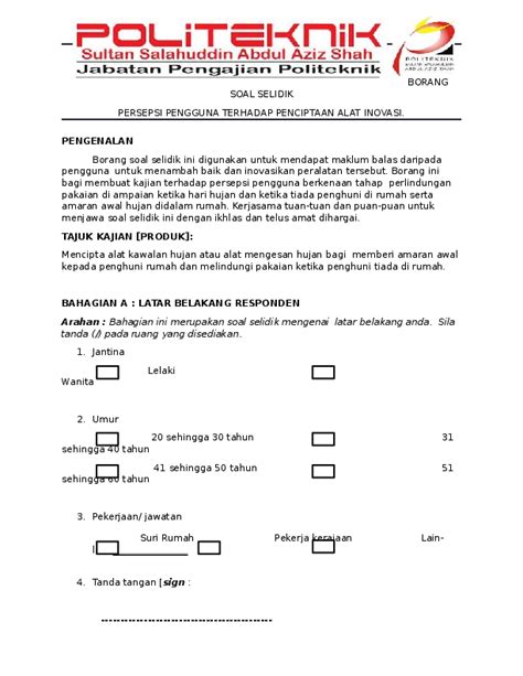 (DOC) BORANG SOAL SELIDIK PERSEPSI PENGGUNA TERHADAP ...