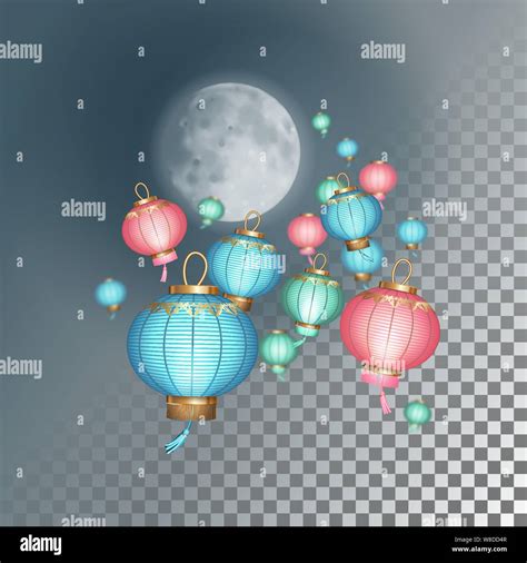 Flying Chinese Paper Lanterns Stock Vector Image And Art Alamy