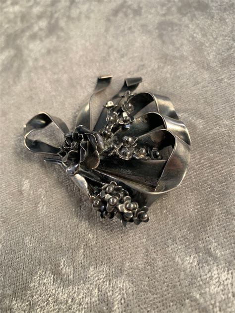 Rare And Pretty Hobé Half Bow Brooch 1940s Sterling Silver Ribbons Bow