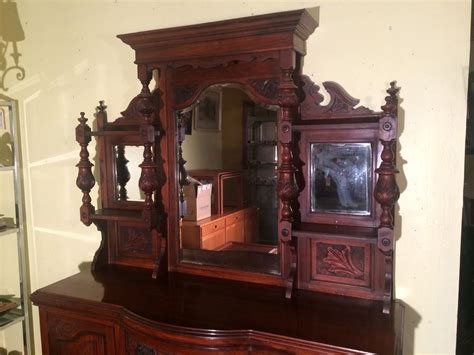 Antique English 1800s Mirrored Solid Walnut Sideboard Buffet Cupboard