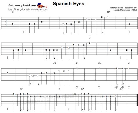 Spanish Eyes Easy Guitar Tablature Spanish Eyes Guitar Tabs Easy