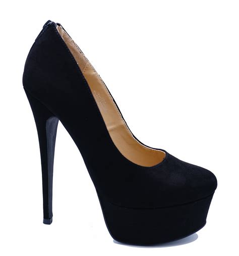Ladies Black Slip On Stiletto High Heel Platform Court Party Shoes