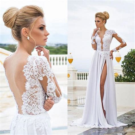 Our collection of new wedding dresses has the latest in wedding dress trends, as well as fresh takes on classics. 2015 Sexy Beach Wedding Dresses Sheer Lace Appliqued Long ...