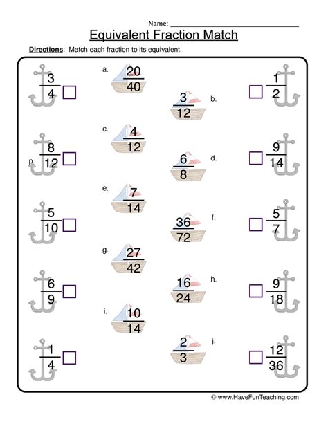 Equivalent Fractions Matching Worksheet By Teach Simple