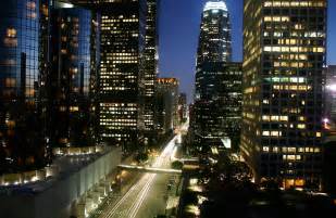Los Angeles Night Light Trails Cityscape Skyscraper Hd Wallpapers