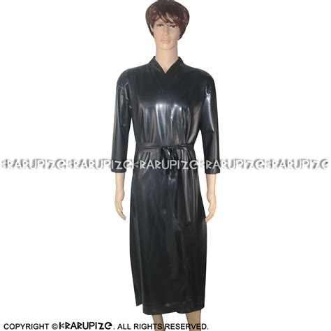 black sexy latex night robe with lacing at front rubber coat jacket yf 0281 cosplay costumes