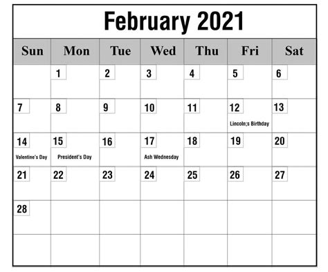 Printable February 2021 Calendar Excel Janainataba