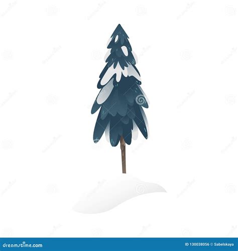 Snowy Fir Tree Vector Illustration For Seasonal Natural Design In Flat