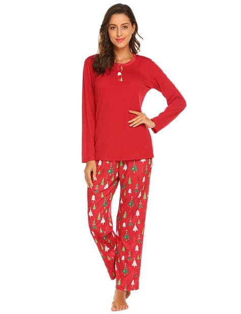 Womens Christmas Pajama Set Striped Sleepwear Cotton Two Piece Nightwear Soft Pajamas Lounge