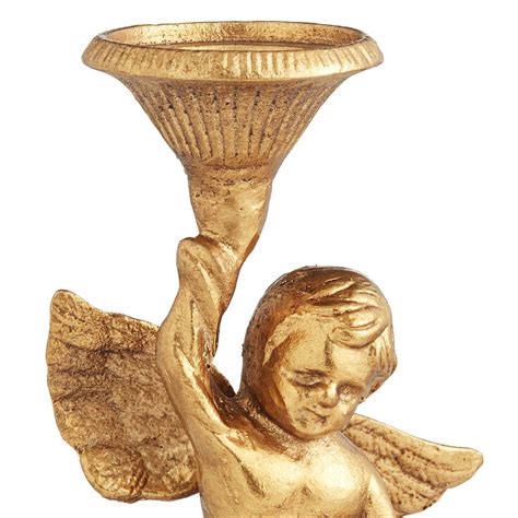 Angel Gold Cast Iron Pillar Candle Holders Set Of 2