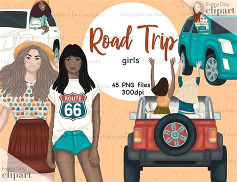 Road Trip Clip Art Road Trip Girl Clipart For Planner Etsy
