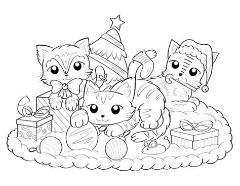 Free printable Christmas cat coloring page. Download it from https