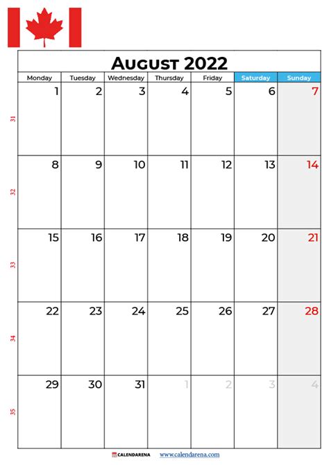 Calendar 2022 August Canada August Calendar Blank Calendar 2021