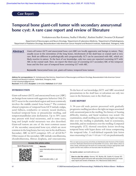 Pdf Temporal Bone Giant Cell Tumor With Secondary Aneurysmal Bone