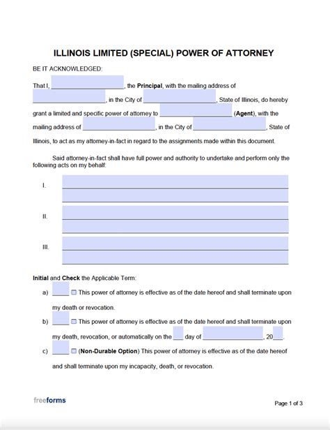 Free Illinois Limited Special Power Of Attorney Form Pdf Word