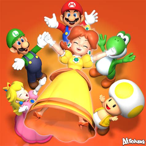 Luigi Mario Princess Daisy Princess Peach Toad Mario Yoshi