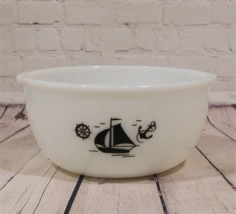 Mckee Milk Glass Large Mixing Bowl With Sailboat Motif Etsy