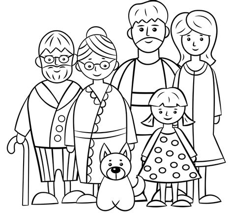 A Family Five and Dog Coloring Page - Free Printable Coloring Pages