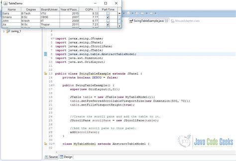 Java Swing Table Example Examples Java Code Geeks 2022