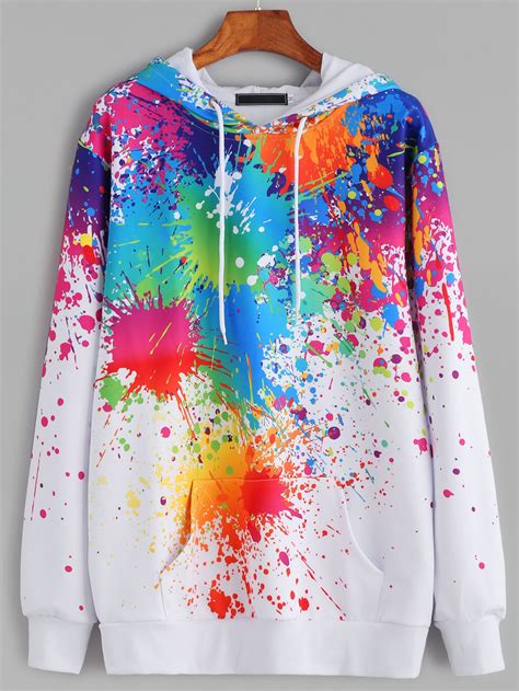 Design your everyday with splattered paint hoodies you'll love. Paint Splatter Print Drawstring Hoodie | SHEIN UK