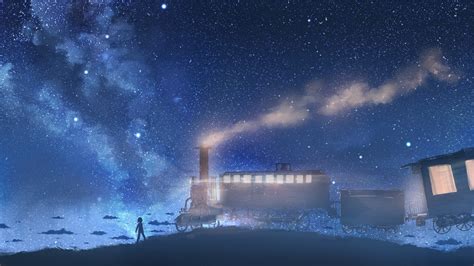 The Starry Night The Starry Sea 4k Train Steam Dream Sky Anime