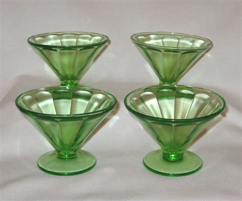 Federal Green Depression Glass Sherbert Dishes Set Of 4 Ebay