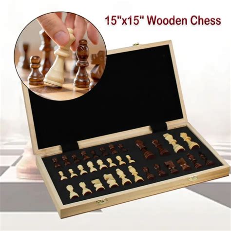 1515in Standard Game Vintage Wooden Chess Set Foldable Board Great