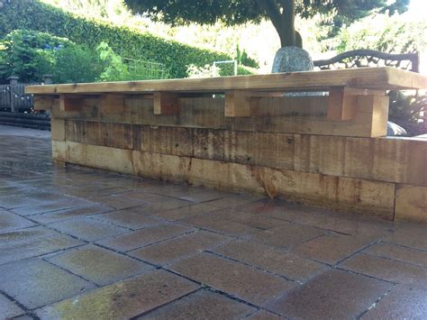 Sheas Yellow Cedar Retaining Walls And Bench Rustic Landscape