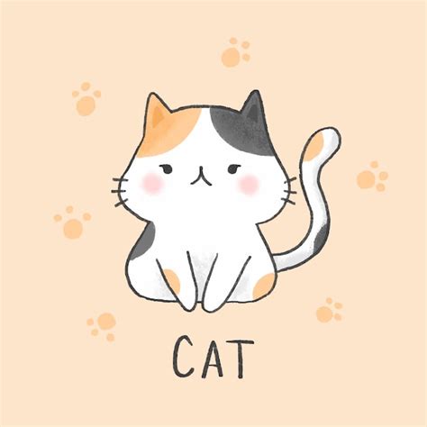 Estilo De Dibujado A Mano De Dibujos Animados Lindo Gato Vector Premium