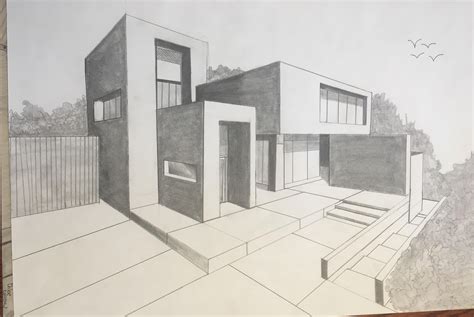 Modern House Perspective Drawing Architecture Architecture Drawing