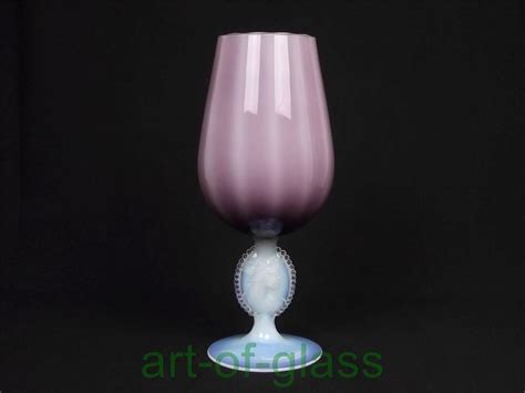 Large Italian Empoli Purple Opaline Cameo Glass Brandy Balloon Snifter Goblet Glass Empoli