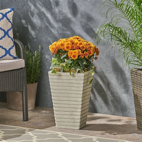 Jadiel Outdoor Riveted Light weight Concrete Square Tapered Garden Urn