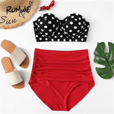 Romwe Sport Plus Size Push Up Bikibi With High Waist Polka Dot Bottom Two Pieces Swimsuits 2018