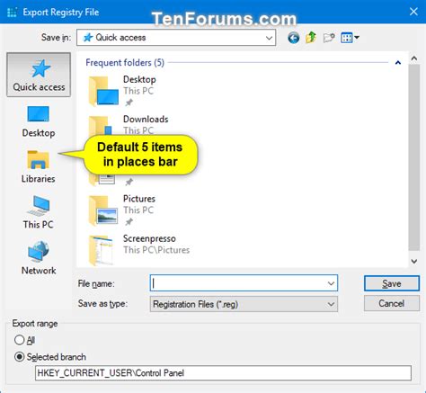 Change Places Bar Items In Common Dialog Box In Windows Tutorials