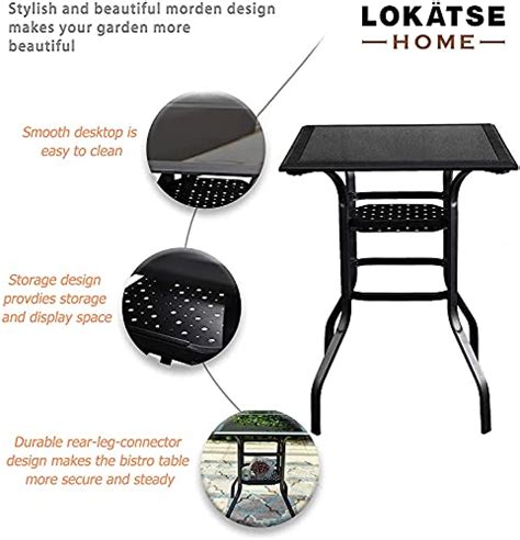 Lokatse Home High Outdoor Patio Bar Height Glass Top Table Black