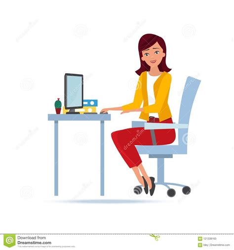 Young Beautiful Woman Working Cartoon Character Person In