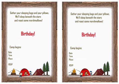 camping printable birthday invitations