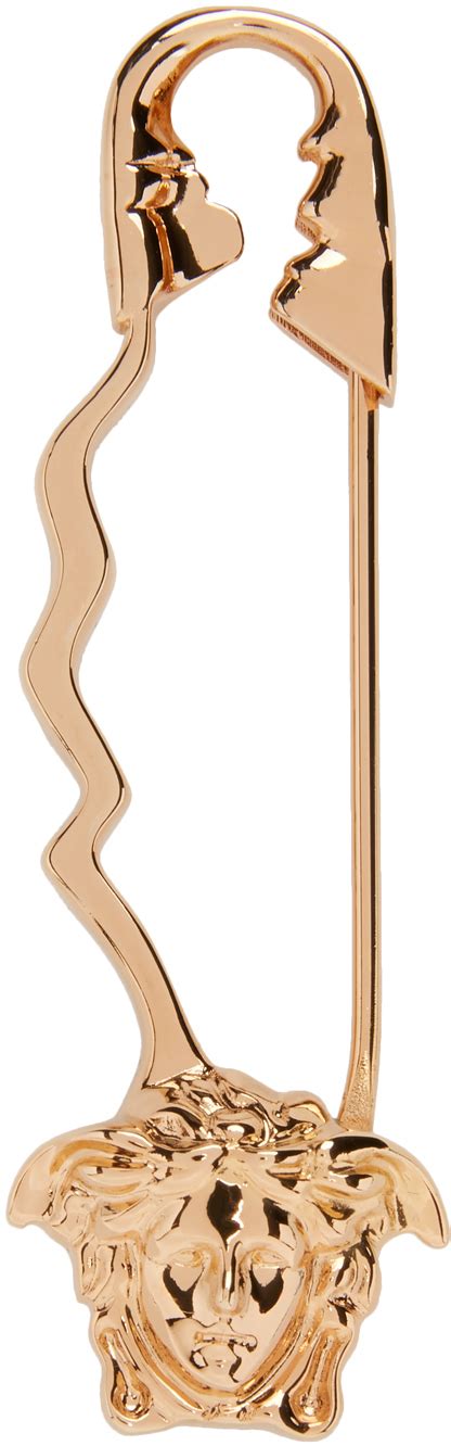 Versace Gold Medusa Safety Pin Brooch Versace