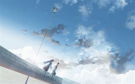 Girl And Boy Anime Walking On Concrete Pathway Hd Wallpaper Wallpaper