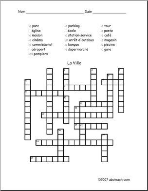 Big puzzles won't always print on one page — the clues and grid are the smallest we could make them. French: Crossword puzzle with city vocabulary | abcteach