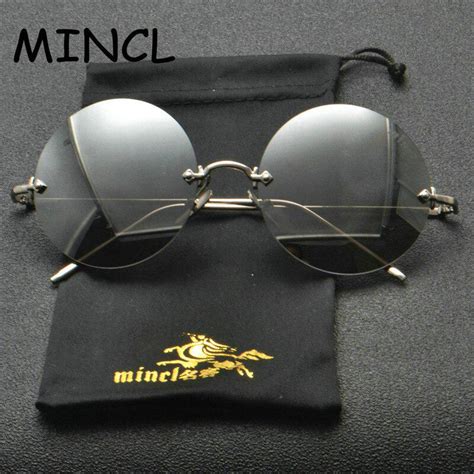 Buy Mincl Retro Oval Sunglasses Women Frameless 2019 Gray Brown Clear Lens Rimless Sun Glasses
