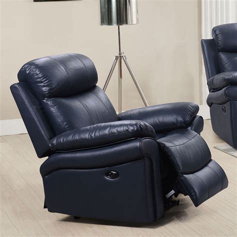 Joplin Power Reclining Chair Navy Leather Italia Furniture Cart