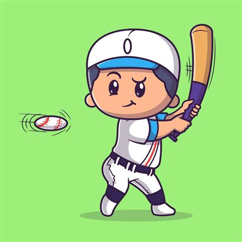 Cute Boy Playing Baseball Cartoon Vector Icon Illustration People