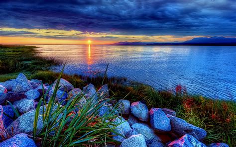 Download Sunset Lake Nature Sunrise Hd Wallpaper