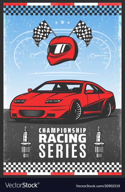 Vintage Colored Sport Car Racing Poster Royalty Free Vector