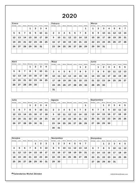 Calendarios Anuales 2020 Ds 36ds Plantilla De Calendario Para
