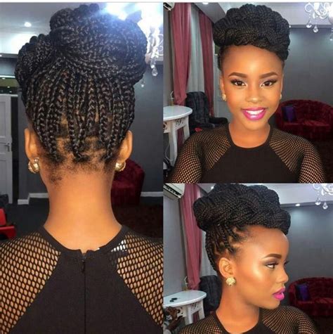 Product is needed to piece out the bangs. Women, Pulled Back Box Braids With Beads: Updo Hairstyles ...