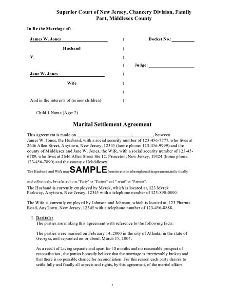 Marital Settlement Agreement Template Free Sample Example And Format
