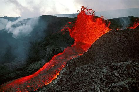 Lava Flowing Down The Side Of A Mountain